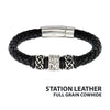 Celtic Knot Bead in Black Braided Cowhide Leather Bracelet