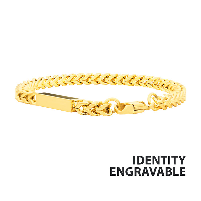 18K Gold IP Engravable ID Block Franco Chain Bracelet
