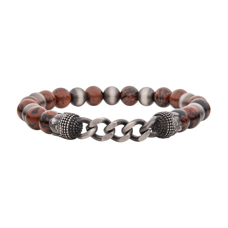 Gun Metal IP Buddha Curb Chain Bead Bracelet
