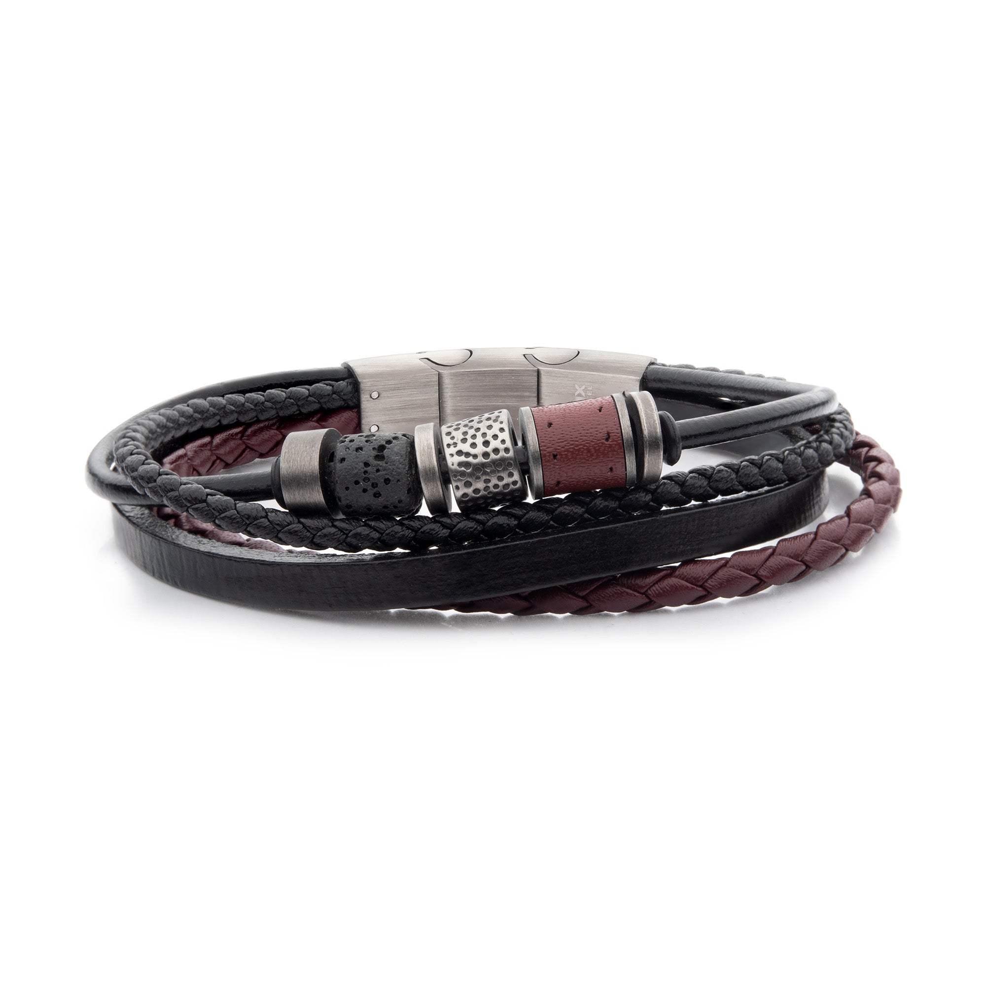 Black & Burgundy Leather Multi-Strand Bracelet