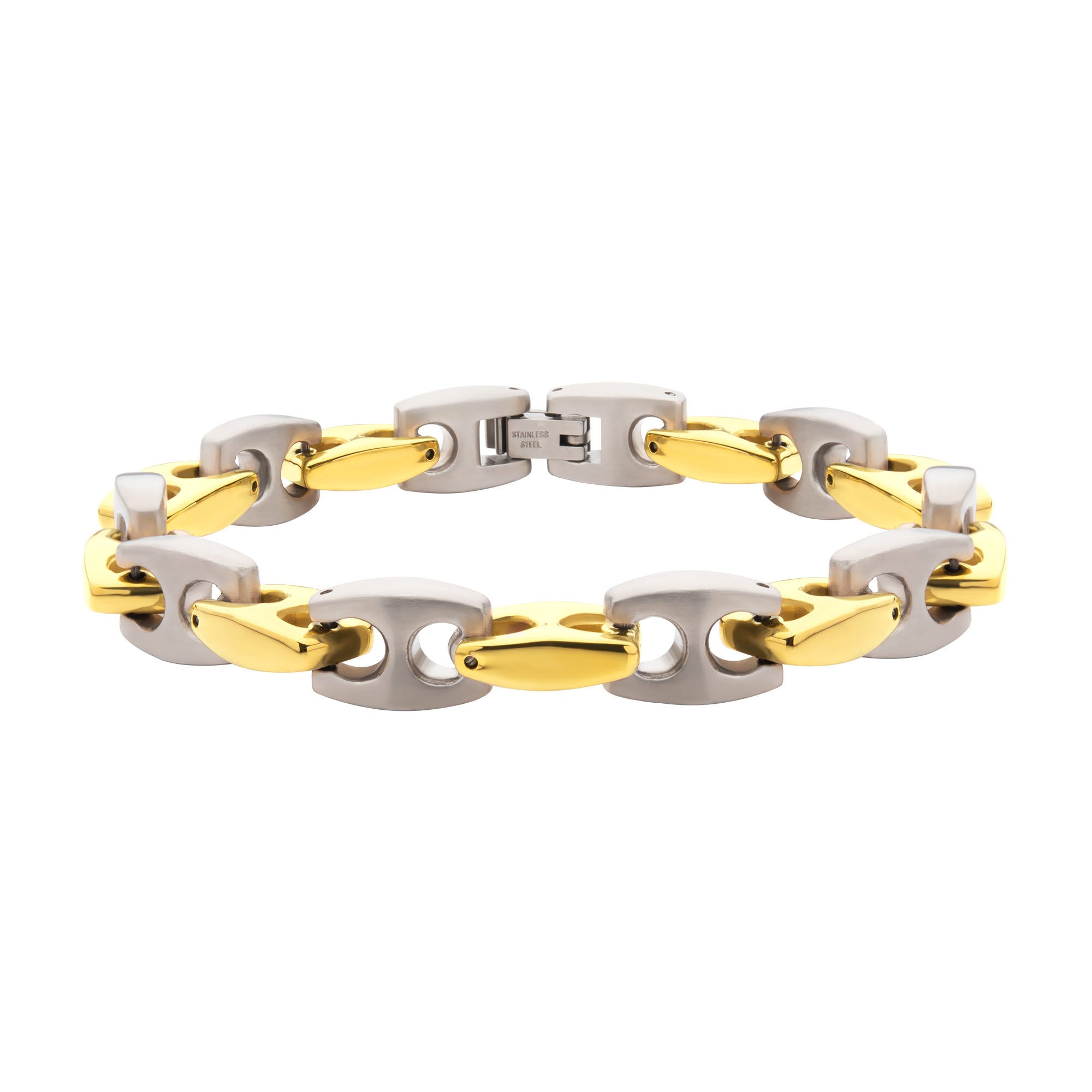 18K Gold IP Steel Anchor Link Chain Two-tone Bracelet