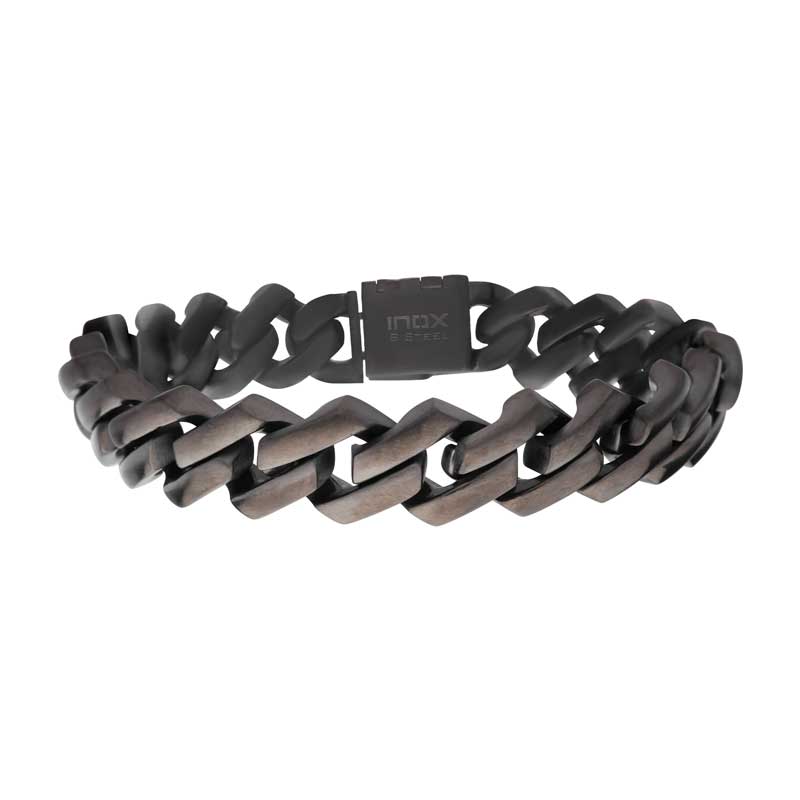 10mm Matte Gun Metal IP Diamond Prong Cuban Link Bracelet
