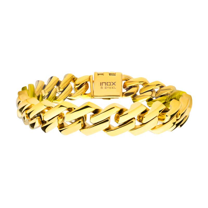 10mm Polished 18K Gold IP Diamond Prong Cuban Link Bracelet