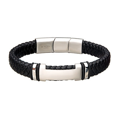 Black Leather ID Bracelet