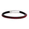 Black Woven Leather Band & Red Stitch Bracelet