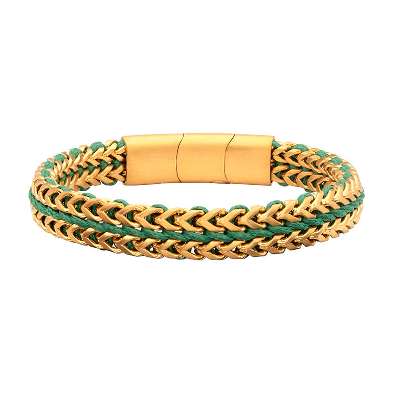 Matte Gold IP Steel Foxtail Chain Wax Cord Bracelet