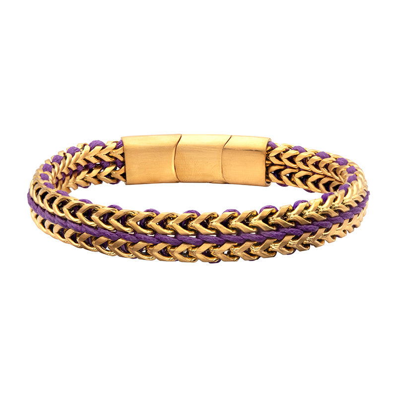 Matte Gold IP Steel Foxtail Chain Wax Cord Bracelet