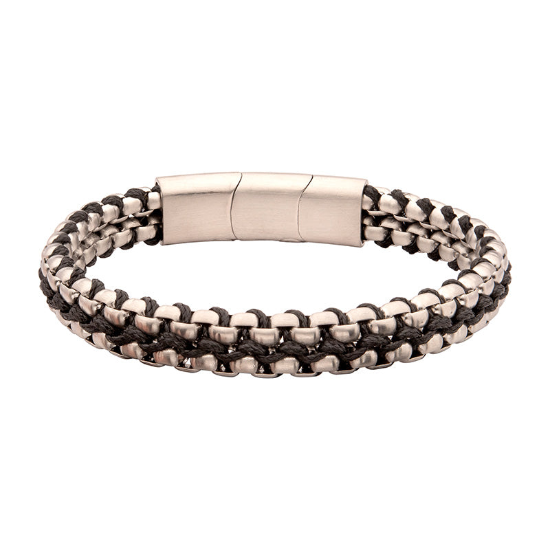 Matte Steel Box Chain Wax Cord Bracelet