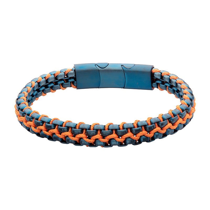 Matte Blue IP Steel Box Chain Wax Cord Bracelet