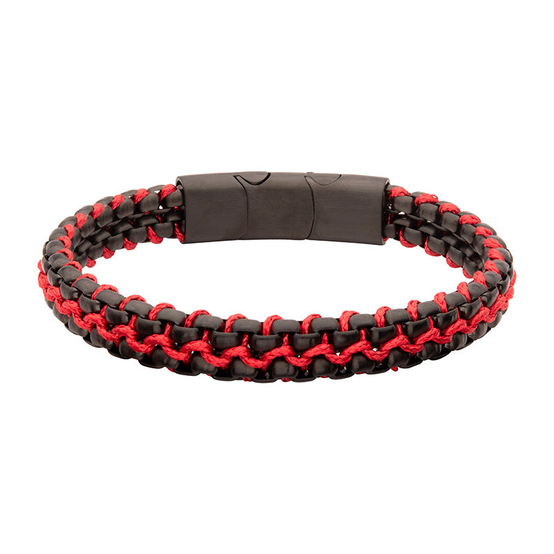 Matte Black IP Steel Box Chain Wax Cord Bracelet