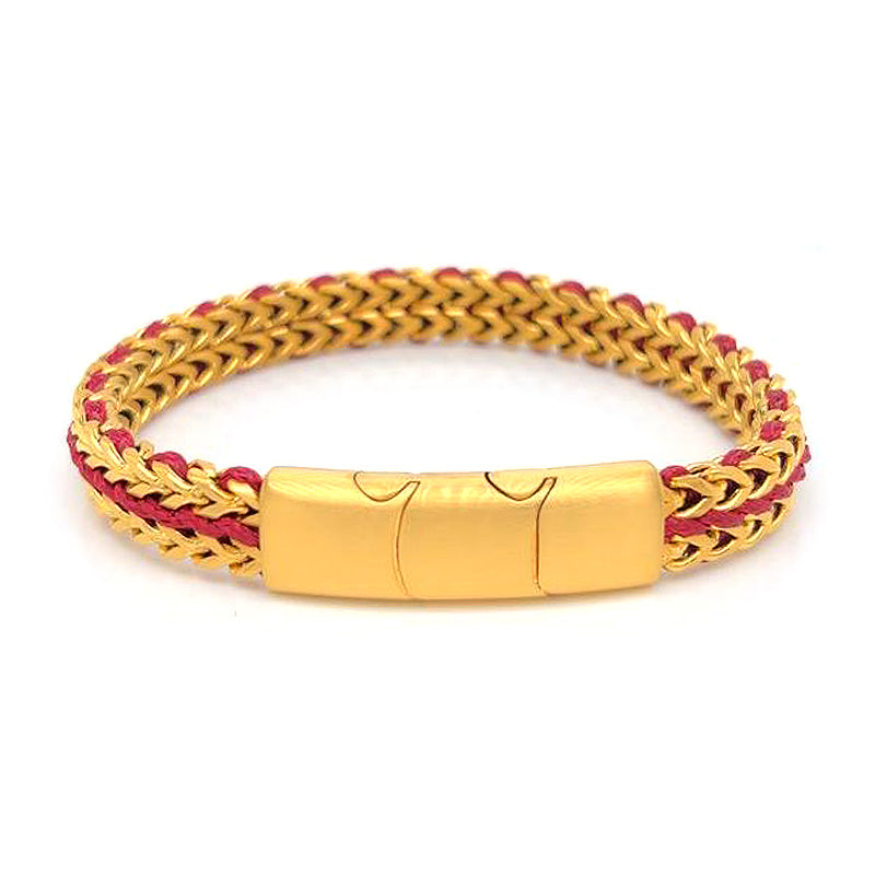 Matte Gold IP Steel Foxtail Chain Wax Cord Bracelet