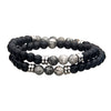 Double-Wrap 6mm Scenery Jasper & Onyx Stone Bracelet