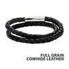 Double Round Black Braided Cowhide Leather Bracelet