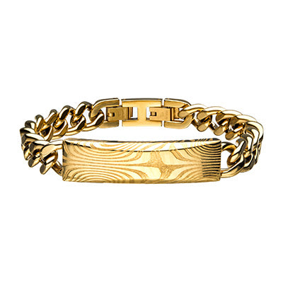 Damascus Steel Gold IP ID Curb Chain Bracelet