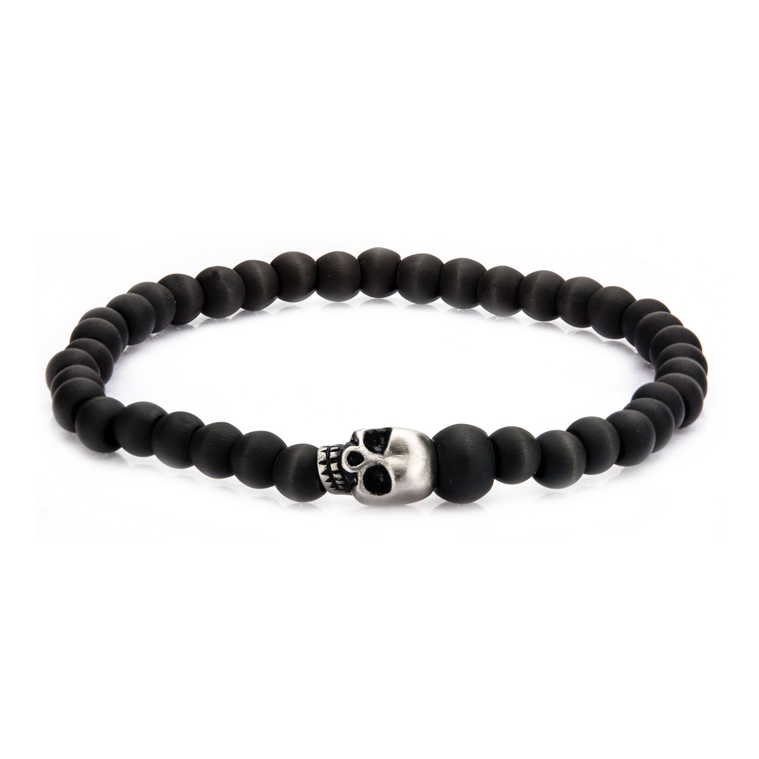 Steel Skull & Carbon Graphite Beads Bracelet