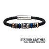 Black Braided Cowhide Leather Bead Bracelet
