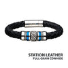 Black Braided Cowhide Leather Bead Bracelet