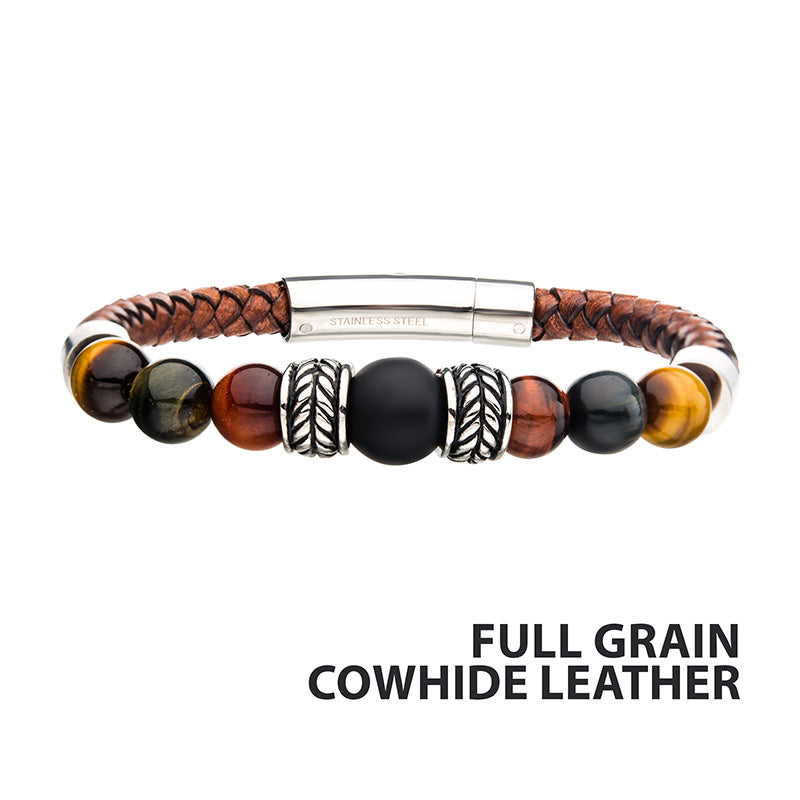 Brown Cowhide Leather Bead Bracelet