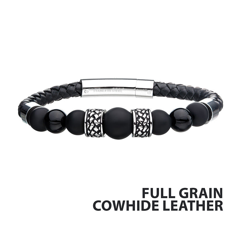 Black Cowhide Leather Bracelet
