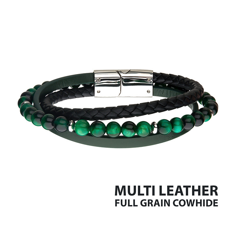 Green Tiger Eye Beads Layered Bracelet