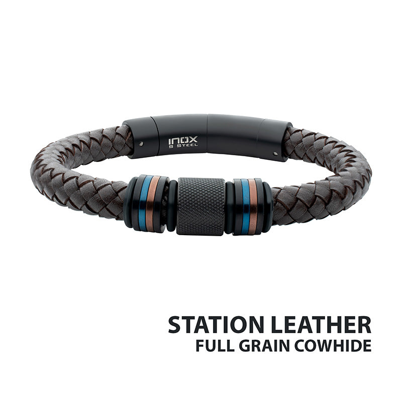Brown Cowhide Leather Braided Bracelet
