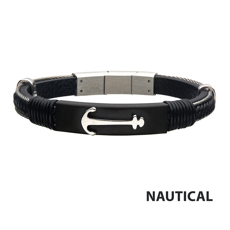 Black Leather Anchor Bracelet