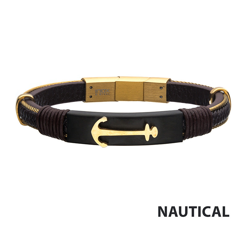 Brown Leather Anchor Bracelet