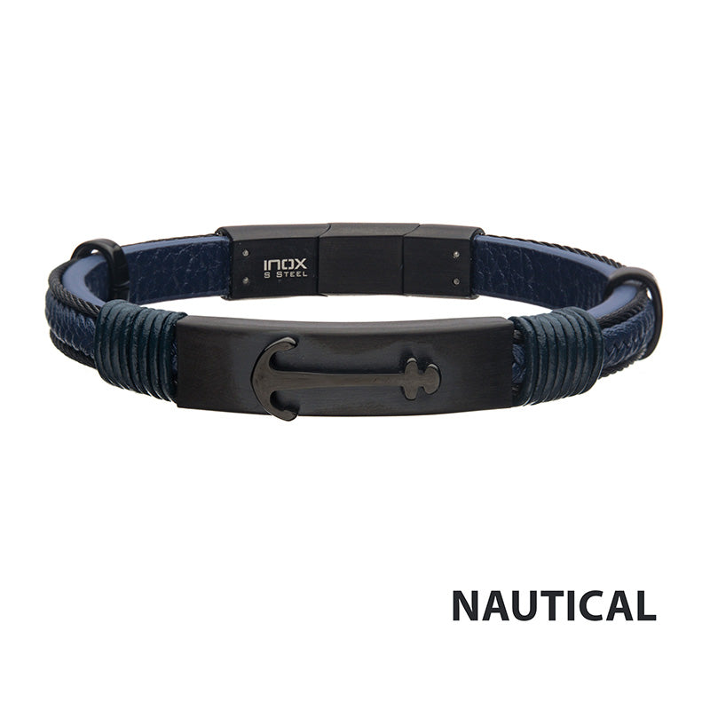 Blue Leather Anchor Bracelet