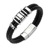 Double Strap Black Braided Leather Bracelet