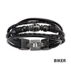 Multi Black Leather & Black Skull Beads Bracelet
