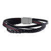 Black Leather in Red Tread & Braided Layered Bracelet