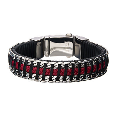 Red & Black Weave Leather Bracelet