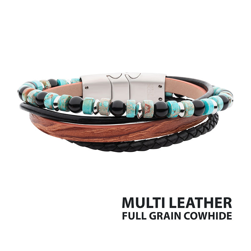 Brown & Black Cowhide Leather Multi-Strand Bracelet