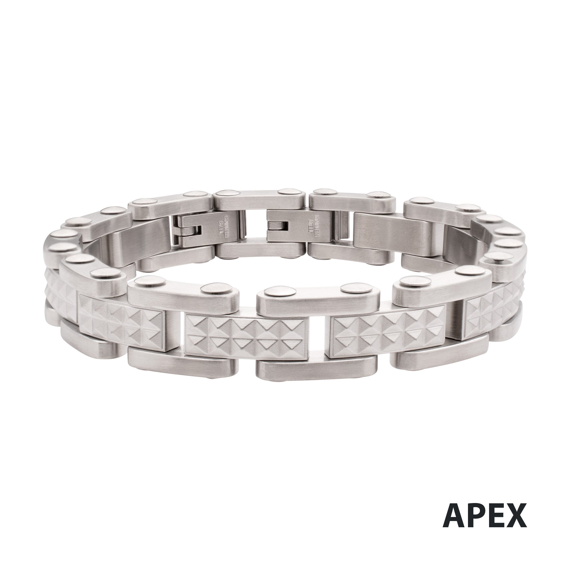 Steel Matte Pyramid Stud Pattern Link Bracelet