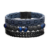 Blue Fabric Stone Beads & Curb Chain Stackable Bracelet