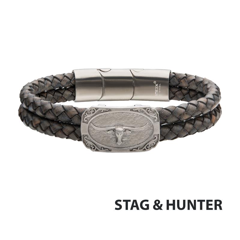 Double Strand Gray Leather Bracelet
