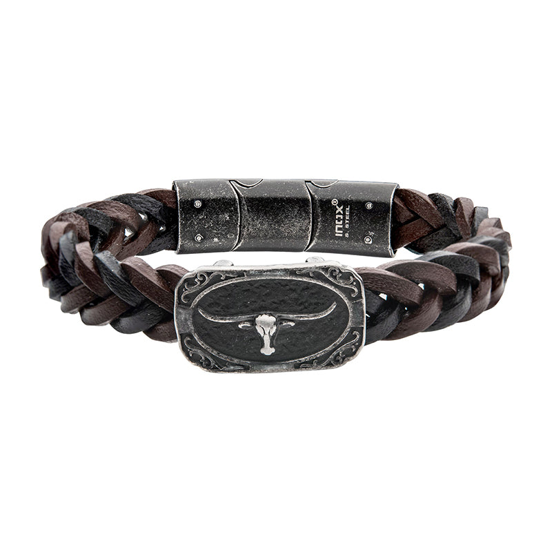 Black & Brown Braided Leather Bracelet