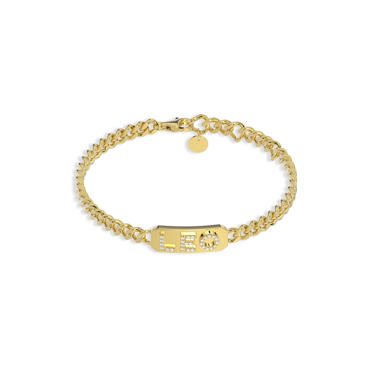 Pavé Letter ID Bar Curb Chain Bracelet His & Hers ID Bar Silver