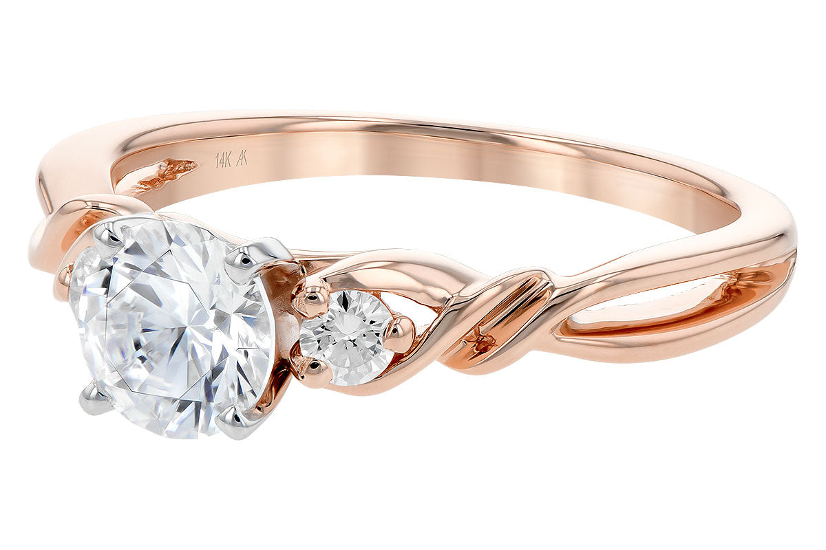 14K Rose Gold Three Stone Diamond Semi-Mount Engagement Ring