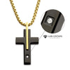 18K Gold IP & Black IP Steel Solitaire Accented Clear Lab-Grown Diamond Cross Pendant