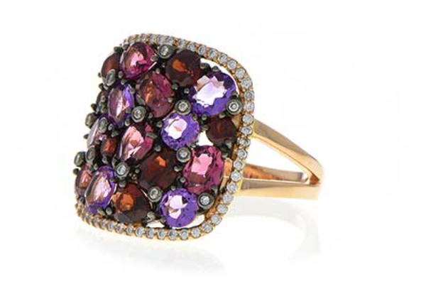 14K Rose Gold Cushion Shape Multicolor Gemstone & Halo Ring