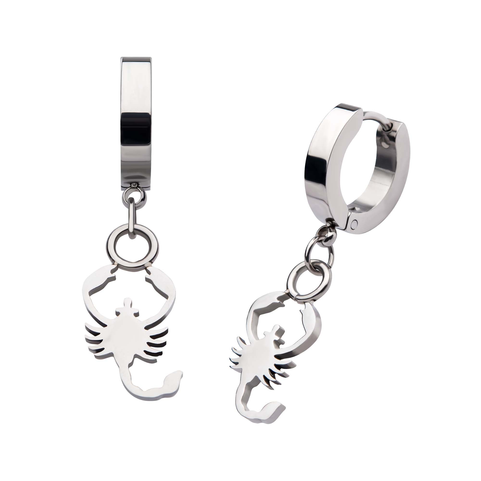 Steel Scorpio Charm Huggie Earrings