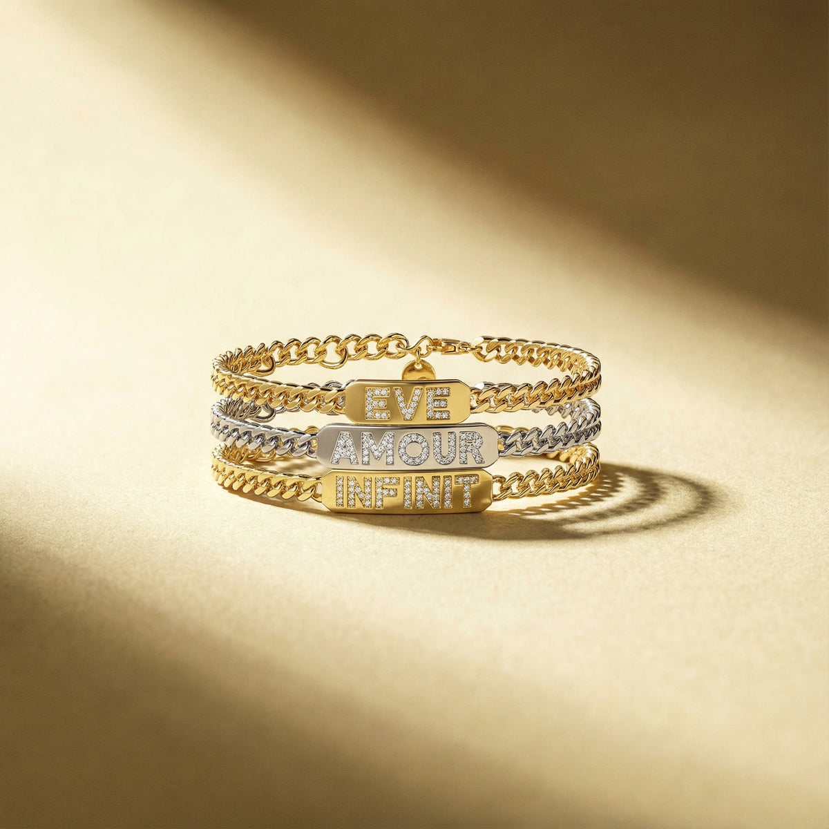 Pavé Letter ID Bar Curb Chain Bracelet His & Hers ID Bar Silver