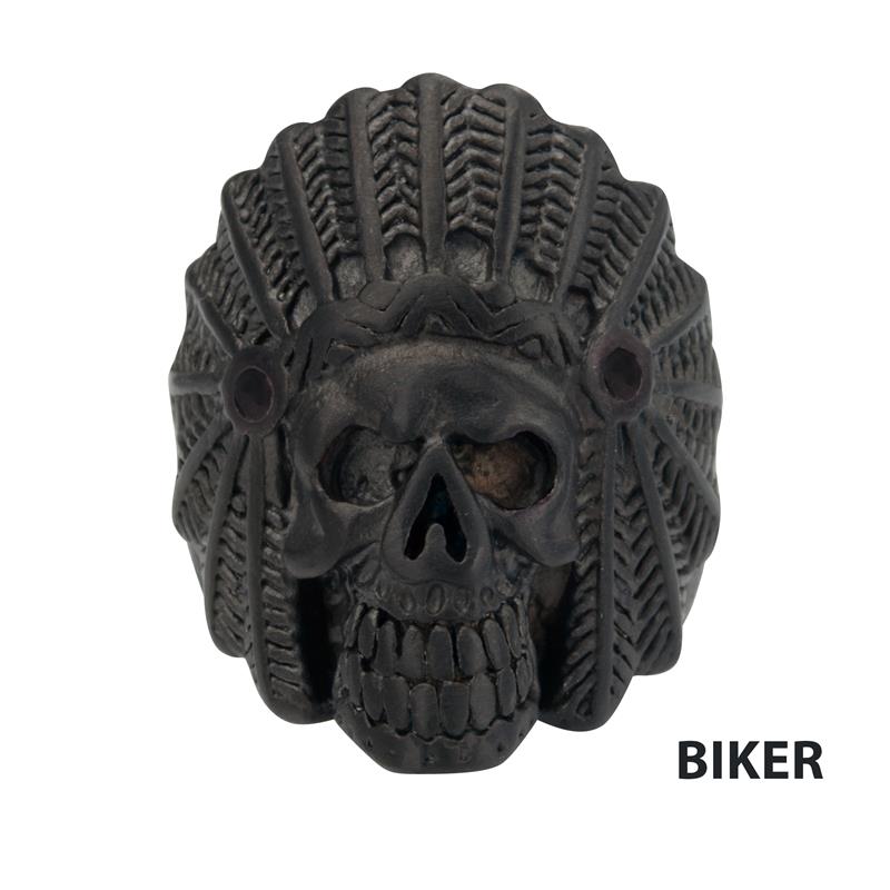 Black IP Steel Chief Indian Skull Head Ring