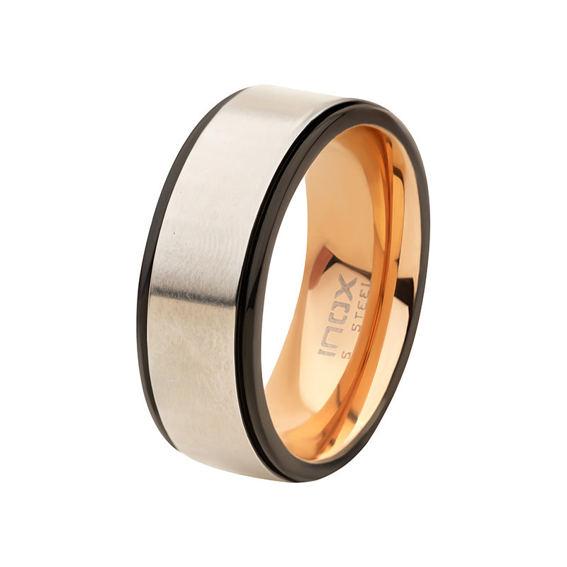 Steel Matte Rose Gold IP & Black IP Ring