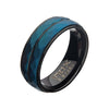 Steel Matte Black & Blue IP Double Hammered Ring