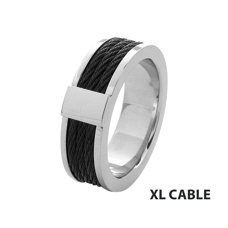 Steel Black Cable Inlayed Comfort Fit Ring
