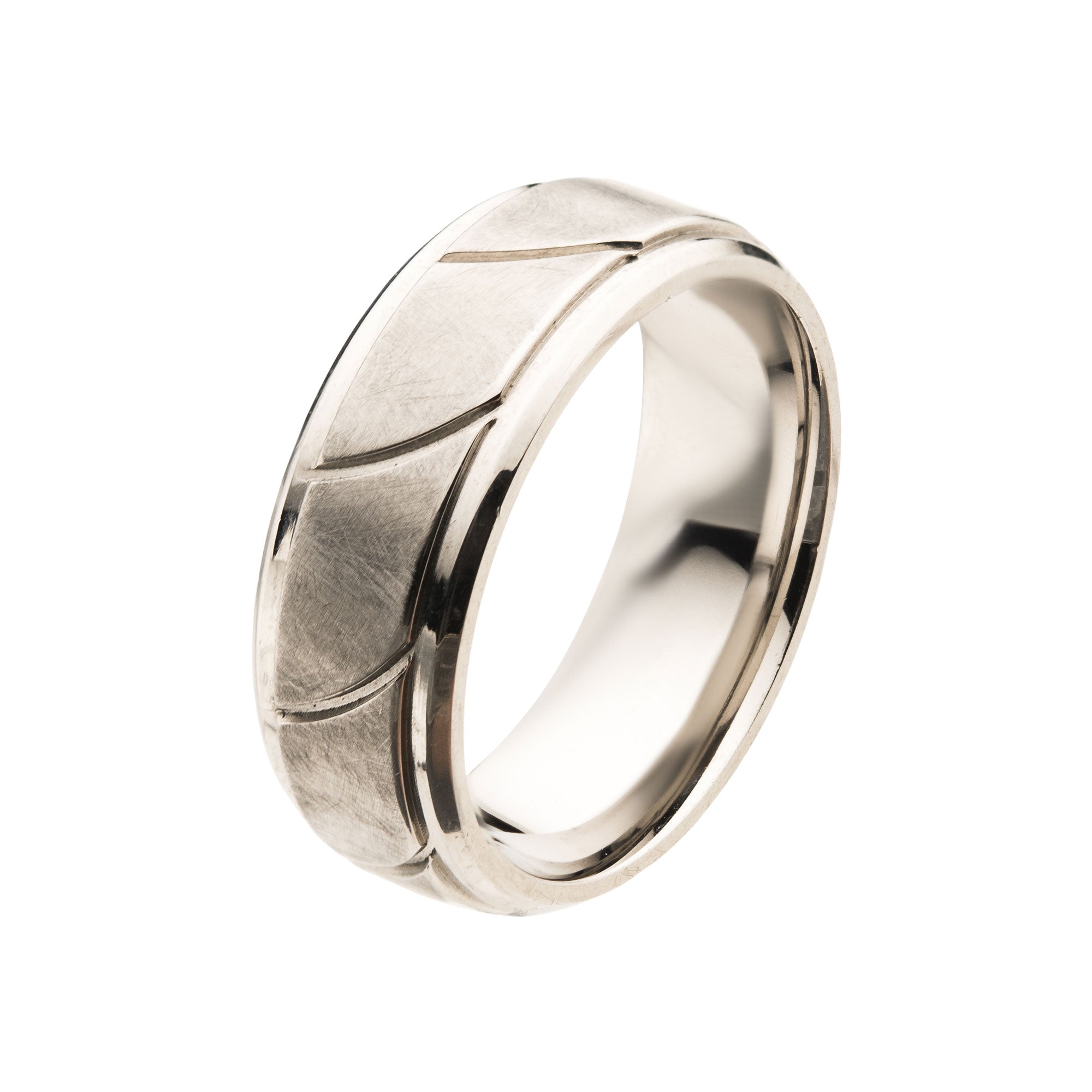 Steel Brushed Grooved Beveled Ring