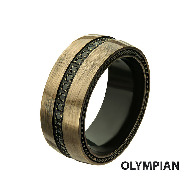 Steel Antique IP Black CZ Ring