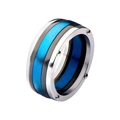 Steel Black IP & Blue IP Polished Ring